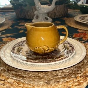 Bordallo Pinheiro Gold Ceramic oak leaf and acorn series Creamer, vintage